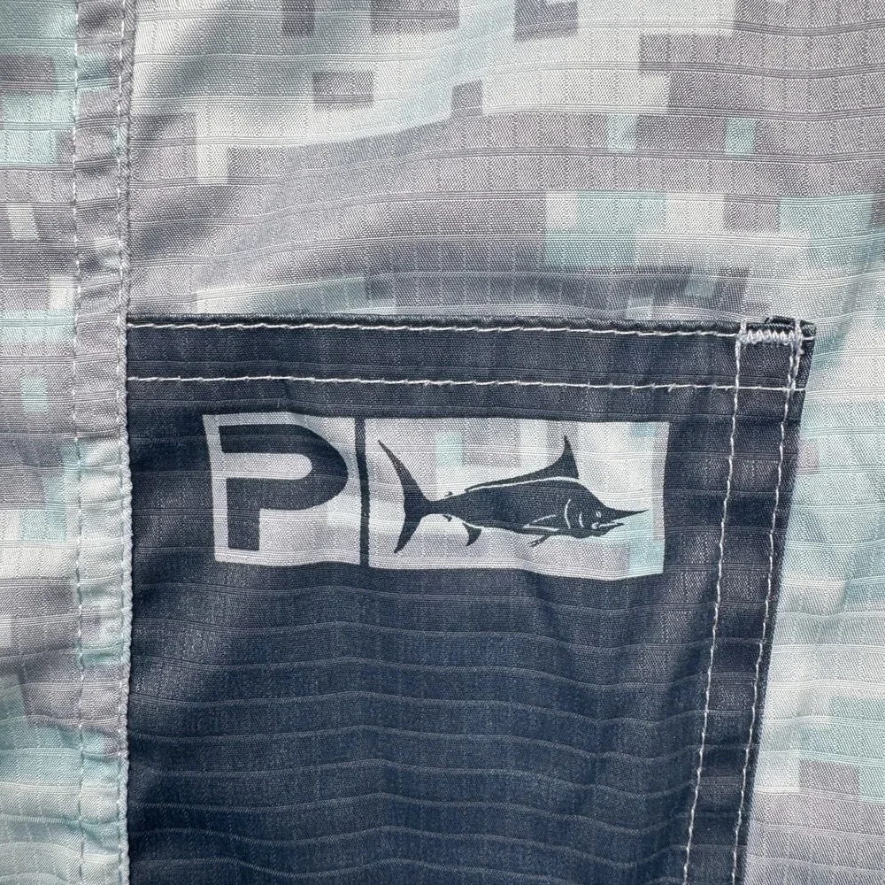 Pelagic Ambush Board Shorts Mens 42 Blue Digital Camo Ripstop Fishing Quick Dry